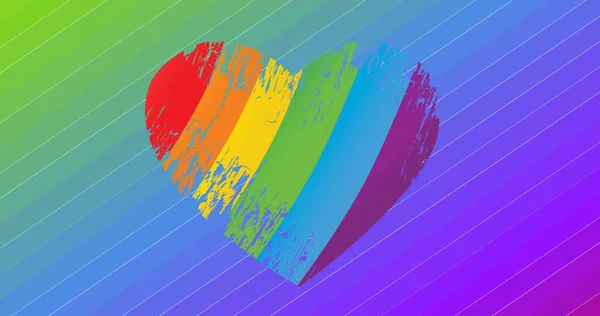 虹の縞模様の背景に虹の心のイメージ Lgbtq誇りと平等のお祝いの概念デジタル生成された画像 — ストック写真