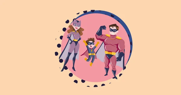 Composition Superhero Family Pink Background Happy Family Love Support Concept — Stock Photo, Image