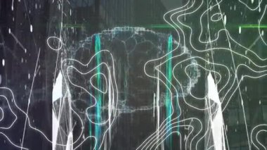Beyinle olan bağlantıların ve binaların üzerindeki şekillerin animasyonu. küresel iş, finans, bağlantılar ve dijital arayüz konsepti dijital olarak oluşturulmuş video.