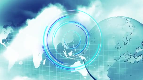 Animation Von Globus Und Scanner Über Wolken Globales Geschäft Finanzen — Stockvideo