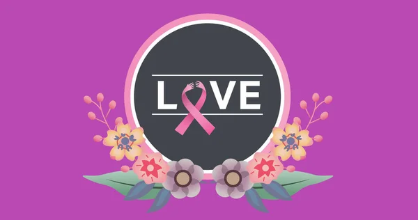 Imagen Del Logotipo Cinta Rosa Amor Pecho Con Flores Púrpura — Foto de Stock