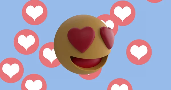 Image Multiple Heart Eyes Face Emoji Heart Icons Floating Blue — Stock Photo, Image