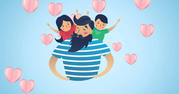Mavi Arka Planda Kucaklaşan Aile Görüntüsü Mutlu Aile Sevgi Destek — Stok fotoğraf