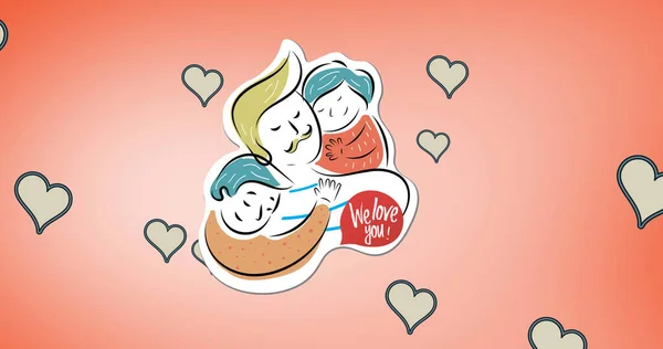 Composición Familia Abrazando Sobre Iconos Del Corazón Familia Feliz Amor —  Fotos de Stock