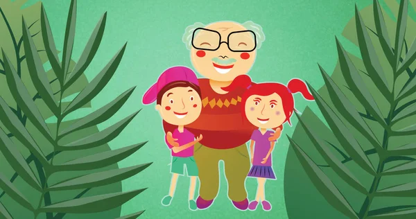 Yeşil Arka Planda Kucaklaşan Mutlu Aile Görüntüsü Mutlu Aile Sevgi — Stok fotoğraf