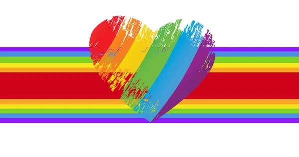 Gökkuşağı Çizgileri Üzerinde Gökkuşağı Kalbinin Resmi Lgbtq Gurur Eşitlik Kutlaması — Stok fotoğraf