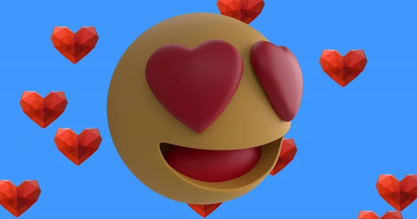 Afbeelding Van Een Lachend Emoji Icoon Met Rode Harten Met — Stockfoto