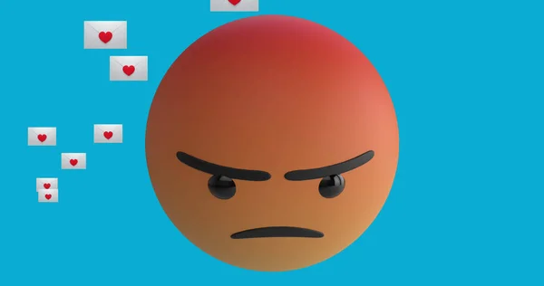 Bild Eines Wütenden Emoji Symbols Mit Roten Herzsymbolen Auf Blauem — Stockfoto