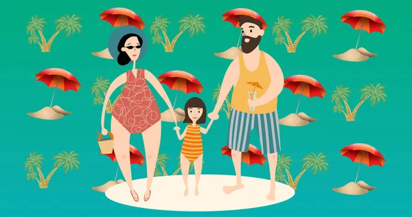 Image Happy Family Beach Green Background Happy Family Love Support — Stock Photo, Image