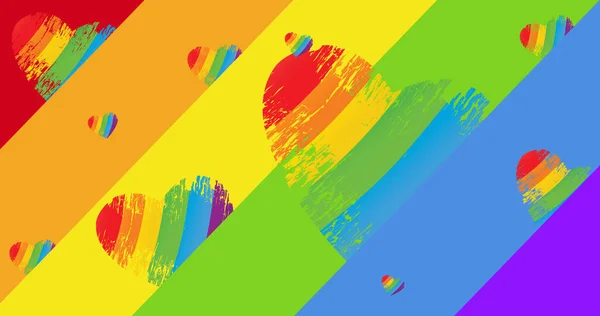 虹の縞模様の上に虹の心のイメージ Lgbtq誇りと平等のお祝いの概念デジタル生成された画像 — ストック写真