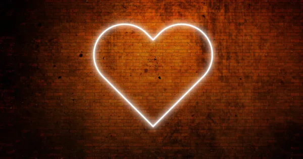 Зображення Мерехтливого Неонового Значка Серця Цегляній Стіні Концепція Соціальних Медіа — стокове фото