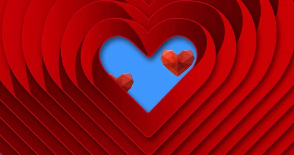 Изображение Концентрических Сердец Нескольких Иконках Сердца Плавающих Синем Фоне Концепция — стоковое фото