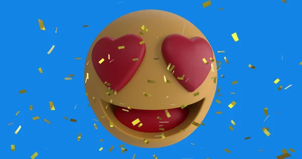 Imagem Digital Confete Dourado Caindo Sobre Olhos Coração Enfrentar Emoji — Fotografia de Stock