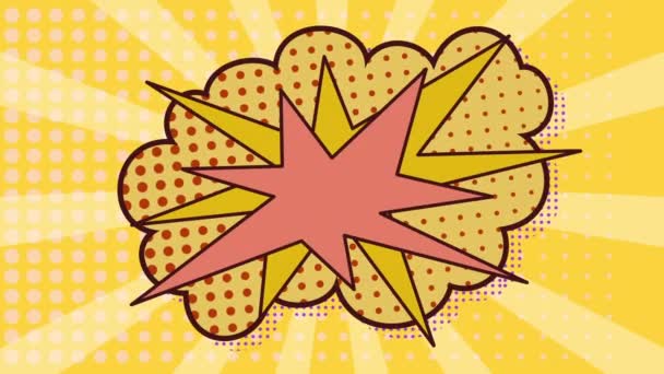 Animacja Bańki Retro Mowy Nad Żółtą Chmurą Kropkami Żółtymi Paskami — Wideo stockowe