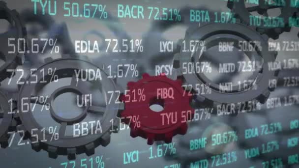 Animação Processamento Dados Financeiros Sobre Engrenagens Móveis Negócio Global Finanças — Vídeo de Stock