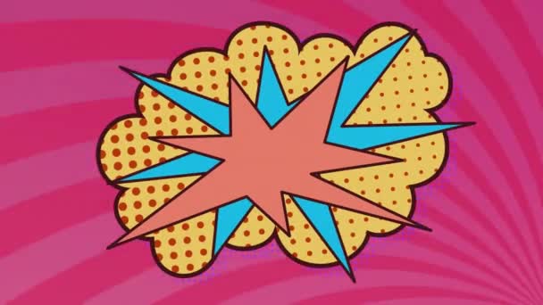 Анимация Пузыря Ретро Речи Над Желтым Облаком Точками Розовыми Полосками — стоковое видео