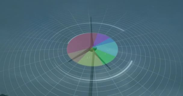 Animering Statistik Och Databehandling Över Vindkraftverk Blå Bakgrund Miljö Förnybar — Stockvideo