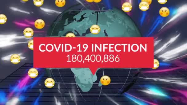 Animación Iconos Emoji Texto Infección Covid Todo Mundo Negocios Globales — Vídeo de stock
