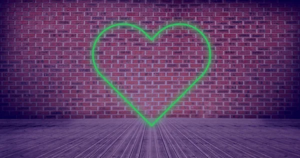 Bild Eines Neonfarbenen Herzsymbols Über Backsteinmauer Hintergrund Soziale Medien Verbindungen — Stockfoto