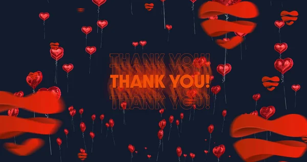Imagem Agradecimento Texto Vermelho Com Corações Vermelhos Voando Sobre Fundo — Fotografia de Stock