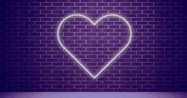 Immagine Digitale Dell Icona Del Cuore Neon Contro Muro Mattoni — Foto Stock