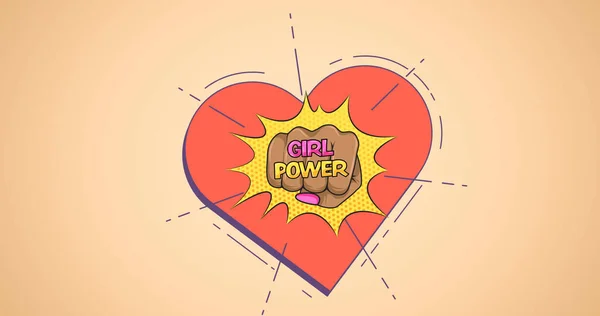 Composição Texto Meninas Poder Sobre Coração Vermelho Punho Poder Menina — Fotografia de Stock
