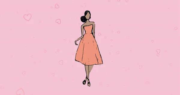 Bild Der Herzen Symbole Und Modell Auf Rosa Hintergrund Mode — Stockfoto