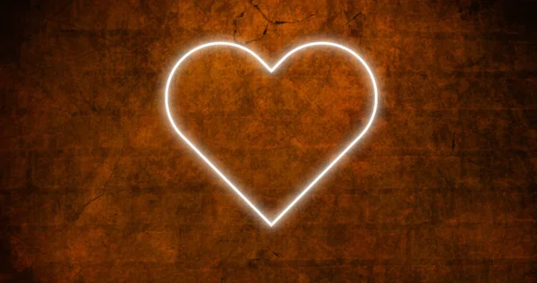 Εικόνα Του Τρεμοπαίζει Νέον Εικονίδιο Της Καρδιάς Στον Τοίχο Τούβλο — Φωτογραφία Αρχείου