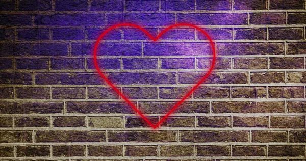 Bild Von Neon Herz Symbol Flackert Mit Kopierraum Über Backsteinmauer — Stockfoto