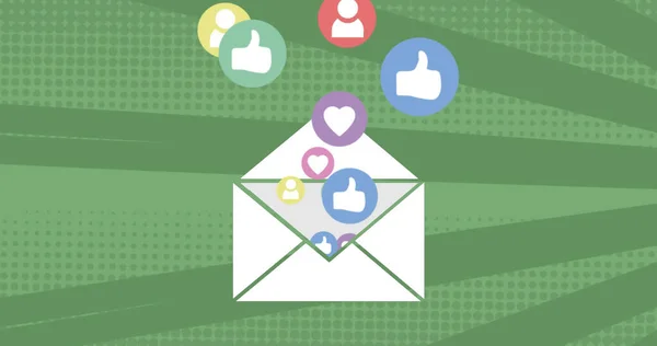 Image Envelope Email Icon Social Media Icons Rotating Green Bright — Stock Photo, Image
