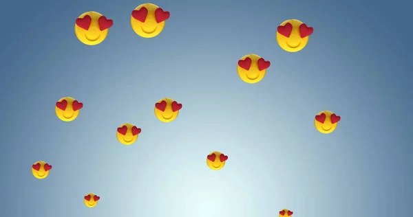 Digitales Bild Mehrerer Herzaugen Mit Emojis Die Vor Blauem Hintergrund — Stockfoto