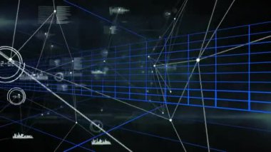Karanlık arkaplan üzerinde bağlantılar ve simgeler ağının animasyonu. küresel bağlantılar, iş dünyası, dijital arayüz, teknoloji ve ağ konsepti dijital olarak oluşturulmuş video.