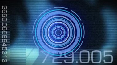 Rakamların animasyonu ve yürüyen insanları tarama alanı. küresel iş, finans, bağlantılar ve dijital arayüz konsepti dijital olarak oluşturulmuş video.