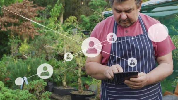 Vidéo Réseau Connexions Sur Latin Homme Travaillant Dans Jardin Semaine — Video