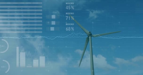Animação Estatísticas Processamento Dados Fundo Azul Ambiente Energia Renovável Conceito — Vídeo de Stock