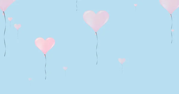 Bild Rosa Hjärtan Ballonger Blå Bakgrund Bröstcancer Positiv Medvetenhet Kampanj — Stockfoto