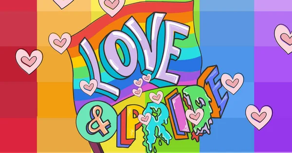Image Hearts Rainbow Love Pride Text Rainbow Background Pride Month — Stock Photo, Image