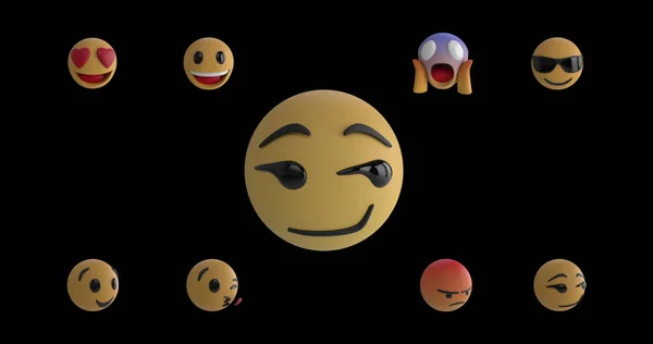 Obraz Zmieniającej Się Cyfrowej Ikony Emoji Nad Cyfrowymi Ikonami Emoji — Zdjęcie stockowe