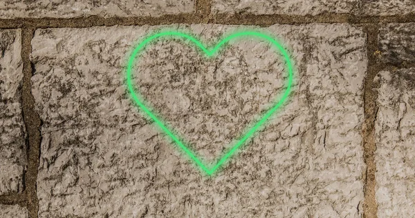 Image Flickering Neon Heart Icon Brick Wall Social Media Communication — Stock Photo, Image