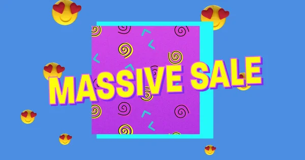 Bild Von Massive Sale Text Auf Lila Quadrat Und Geometrische — Stockfoto