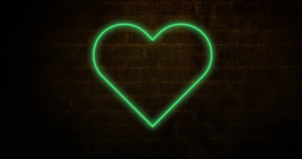 Bild Eines Flackernden Neonfarbenen Herzsymbols Der Ziegelwand Social Media Und — Stockfoto