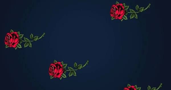 Зображення Червоних Троянд Падають Простором Копіювання Темно Синьому Тлі Природа — стокове фото