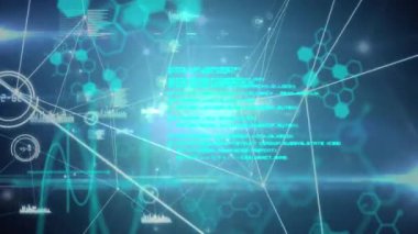 Karanlık arkaplan üzerinde bağlantılar ve simgeler ağının animasyonu. küresel bağlantılar, iş dünyası, dijital arayüz, teknoloji ve ağ konsepti dijital olarak oluşturulmuş video.