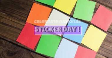 Çok renkli notlar üzerine ulusal çıkartma gününü kutlamak için animasyon. Ulusal çıkartma günü konsepti dijital olarak oluşturulmuş video.