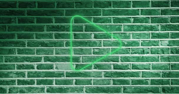 Animation Glowing Neon Arrow Icon Brick Wall Social Media Communication — Stock Video