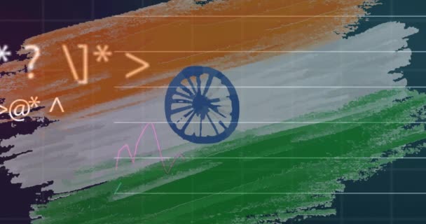 Animación Del Procesamiento Datos Financieros Sobre Bandera India Segundo Plano — Vídeos de Stock