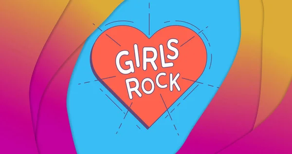 Kép Lányok Rock Szöveg Szív Piros Háttér Globális Közösségi Média — Stock Fotó