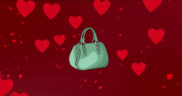 Digital Image Female Bag Icon Multiple Heart Icons Floating Red — Stock Photo, Image