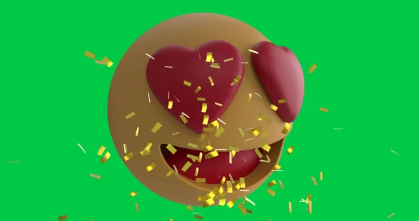 Image Confetti Falling Red Hearts Emoji Icon Green Screen Background — Stock Photo, Image