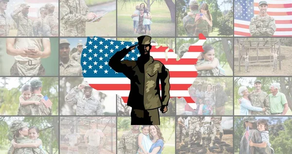 Digital Image Soldier Icon Map American Flag Collage Multiracial Soldier — Stock Photo, Image